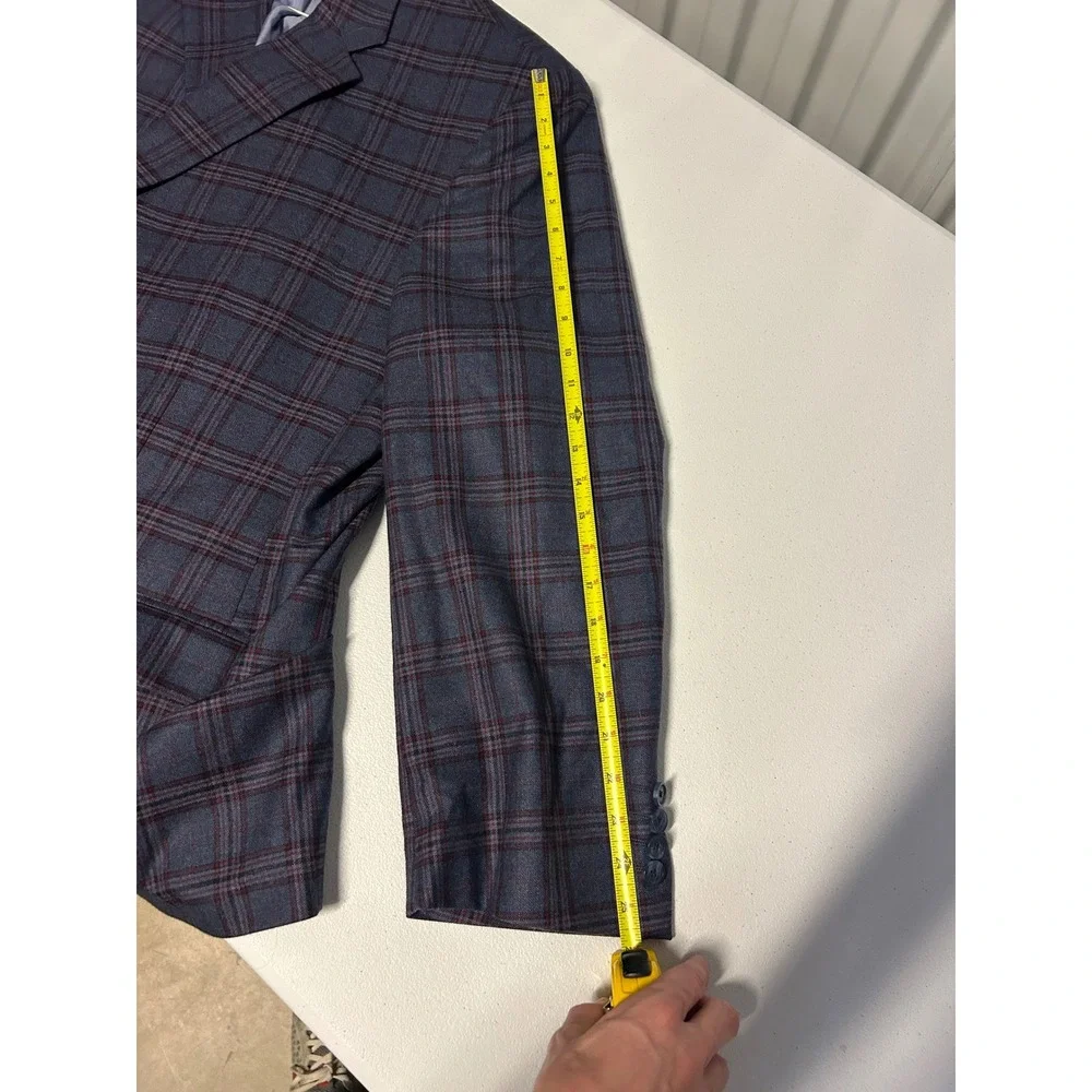 Turnbury Blazer Mens 54 R Blue Plaid Wool Blend Single Breasted Professional